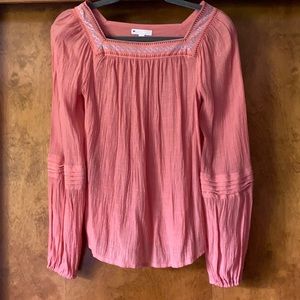 EMBROIDERED NECKLINE CREPE BLOUSE